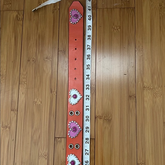 Retro Jeri Hart Design Pink Orange Leather Studded Jeweled Heart Western Belt - Picture 5 of 15
